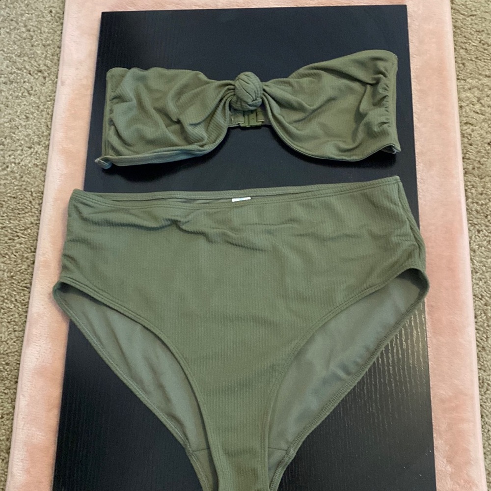 Olive green high waist swimsuit set